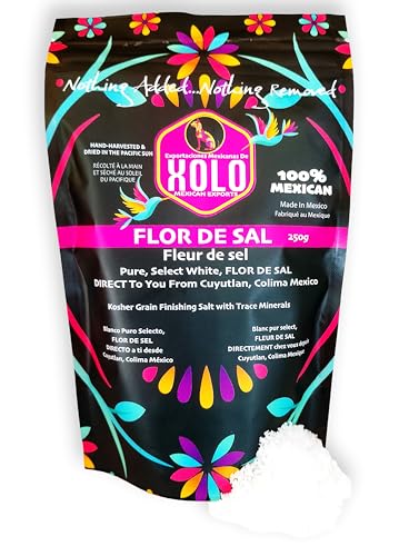 Opiniones de Salas Mexico - solo los mejores. 46 XOLO Flor de Sal – Sal de Mar Artesanal Mexicana Cosechada a Mano, Sal Gourmet Tipo Fleur de Sel de Cuyutlán, Colima – Cristales Blancos Naturales y Crujientes (250 g)