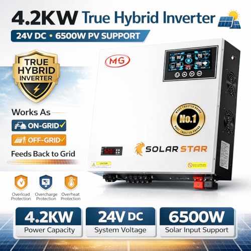 Image of MG Solar Star 4.2KW Hybrid Solar Inverter 24V | 6500W PV Input | True Hybrid (On-Grid + Off-Grid with Net Metering) | Built-in Temperature Controller | Pure Sine Wave | Smart LCD Display
