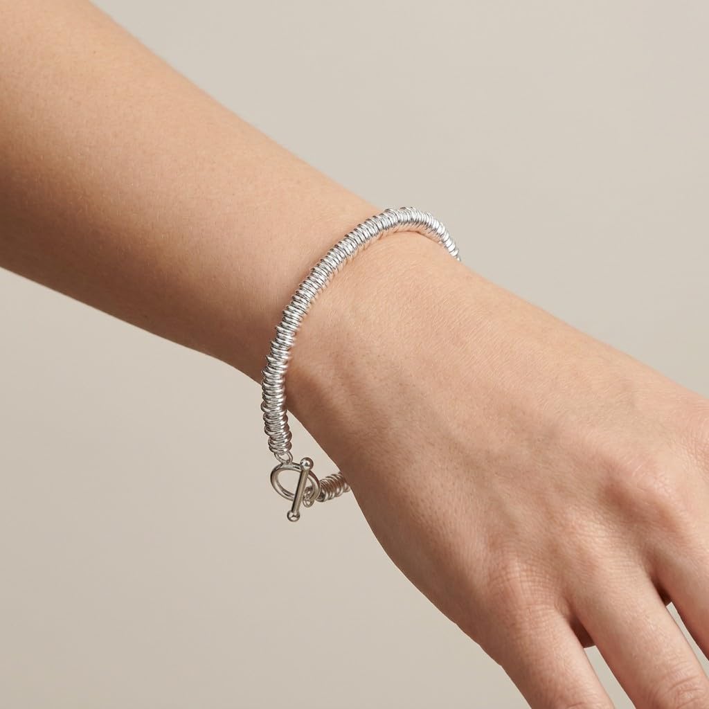 Silverly Pulsera Sweetie Plata de Ley 925 Cierre Palanca | Pulsera Múltiples Anillos Barra T Mujer | Pulseras Cadena Gruesa Apilables, Regalo Joyería Esencial, Moderno Contemporáneo.
