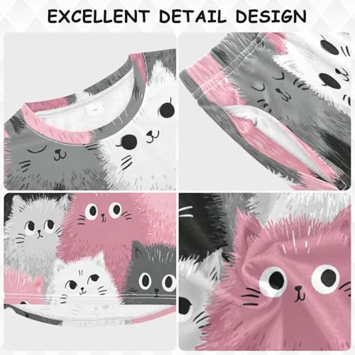 Long Sleeve Pajama Set for Girls Boys Kids,Cute Cats Kawaii Comfy Nightwear Soft Loungewear,Family Matching PJs Underwear Set 8T3
