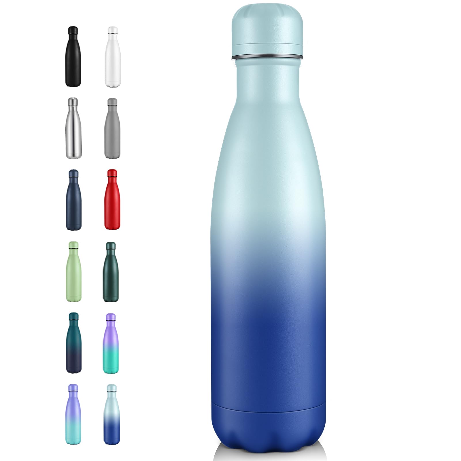 Volhoply 500ml Insulated Stainless Steel Water Bottle, Double Wall Vacuum Flask, Keeps Cold 24h & Hot 12h