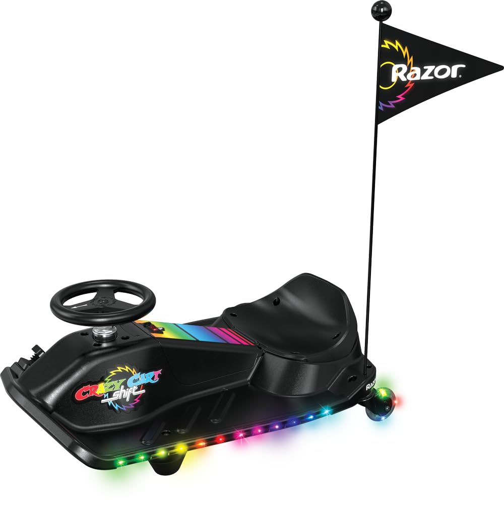 Razor Crazy Cart Shift Lightshow Go-Kart Elettrico al Litio con Ruote Illuminate, velocità Fino a 8 miglia orarie per Bambini di età Superiore ai 6 Anni