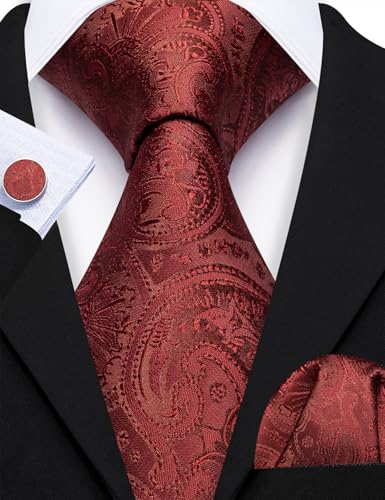 Image of Barry.Wang Men Ties Paisley Woven Silk Necktie Set with Pocket Suqare Cufflinks Formal