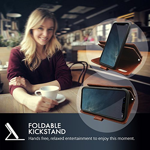 Caseowl Iphone X Case,Iphone Xs Case Wallet With Magnetic Detachable Case,9 Card Slots,Wrist Strap, 2 In 1 Folio Flip Premium Pu Leather Wallet Case For Iphone X/Xs/10/10S 5.8 Inch (Brown) #TOP4