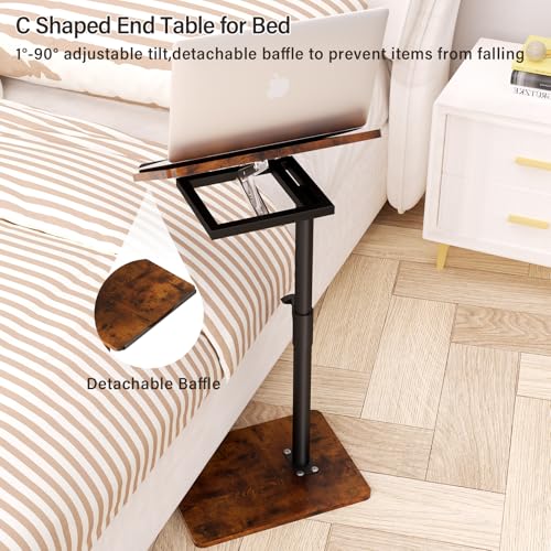 Image of YUHFERA Sofa Armrest Tray Table for Couch - 360 Swivel Height Adjustable End for Small Spaces, Snack Side Table for Bed or Chair with Phone & Tablet Slot (Rich,Angle Adjustable)