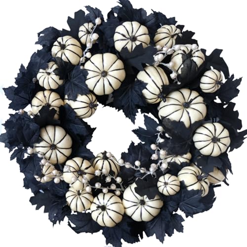 CIR OASES 22inch Halloween Wreath Black Maple Leaf Wreaths White ...