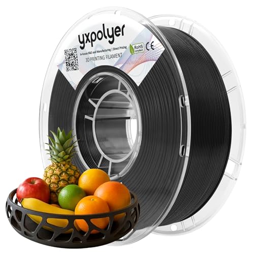 YXPOLYER PLA Filament Food Grade 1.75mm 1kg for 3D Printing PLA+ Black 3D Printer Filament with Transparent AMS-Compatible Filament Spool