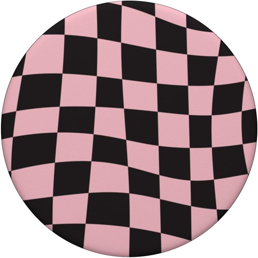 Wavy Black and Pink Classic Checkered Checker Checkerboard PopSockets Adhesive PopGrip - Image 3