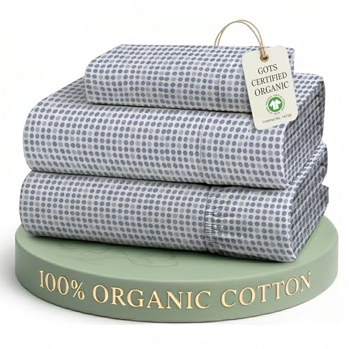 Image of LANE LINEN 100% Organic Cotton Twin Sheets Set - 3 PC Bedding Sheets & Pillowcases - Breathable & Cooling Bed Sheets - Deep Pocket up to 15 inch, Sheets for Twin Size Bed: Polka Dot (Blue)