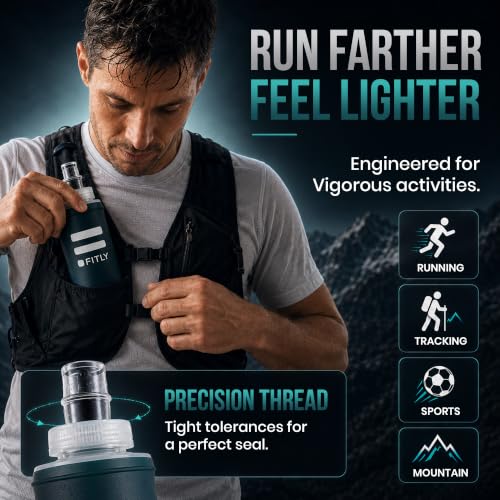 Image of Soft Flask - 8.5 oz (250 ml) - Shrink As You Drink Pocket Soft Water Bottle for Hydration Pack /Running Vest - Folding Water Bottle for Running, Hiking, Cycling - Ski Water Bottles - Petrol Blue