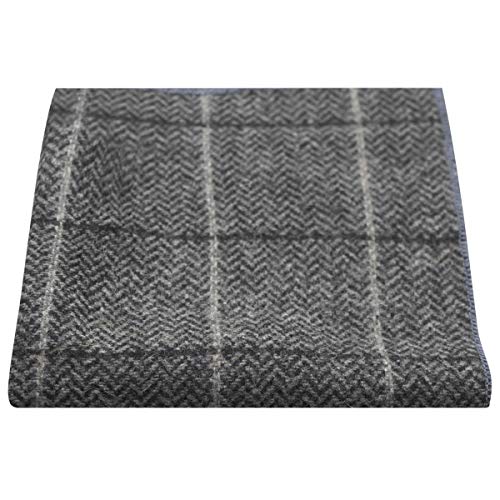 Luxury Graphite Grey Herringbone Check Pocket Square, Handkerchief, Tweed