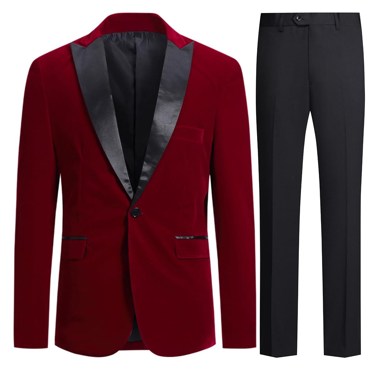 Allthemen Men's Red Notched Lapel Center-Vent One-Button Blazer Tuxedo Casual Dress Suit Slim Fit Jackets & Trousers Medium