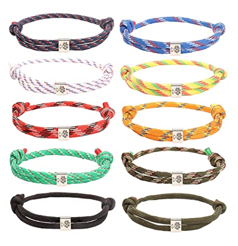 Adramata 10Pcs Náutica Pulsera para Hombre Mujer Unisex Pulseras de Olas de Surf Pulseras Trenzadas de Cuerda Pulseras Coloridas Hechas a Mano Ajustables de Árbol de la Vida Pulseras para Hombre