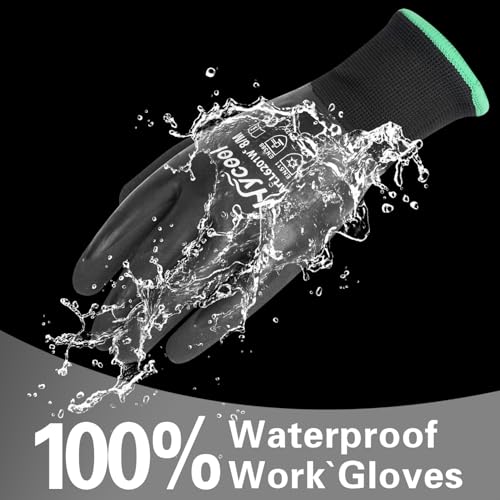 DS Safety Arbeitshandschuhe Winter Wasserdicht Thermo Warme Winterhandschuh Montagehandschuhe Grip Winterarbeitshandschuhe Arbeit Doppelbeschichte Nylon Isolierte Handschuhe Schwarz (1, S)