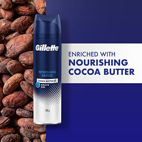 Image of Gillette Fusion Manual Razor for Men for Perfect Shave and Perfect Beard Shape & Gillette Shaving Gel Refreshing Breeze with Cocoa Butter 195 ml, White
