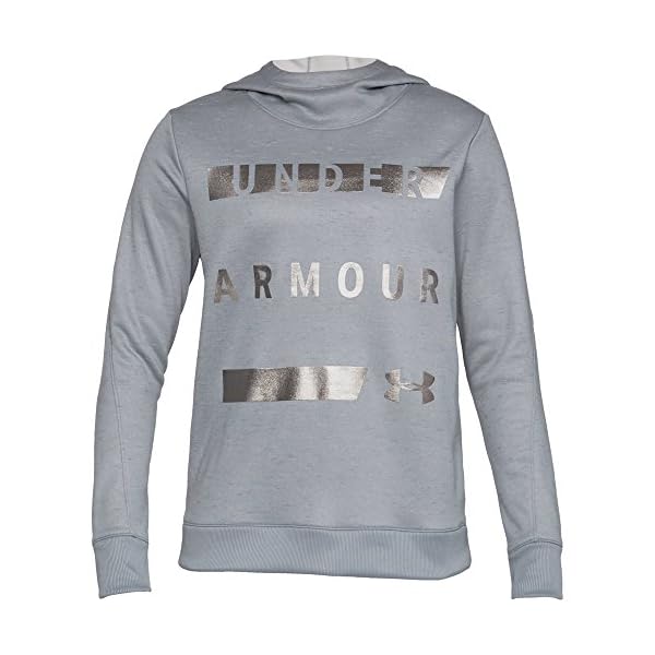 Under-Armour-Womens-Synthetic-Word-Mark-Fleece-Pullover Under Armour Women's Synthetic Word Mark Fleece Pullover, Steel (035)/Flushed Pink, Large