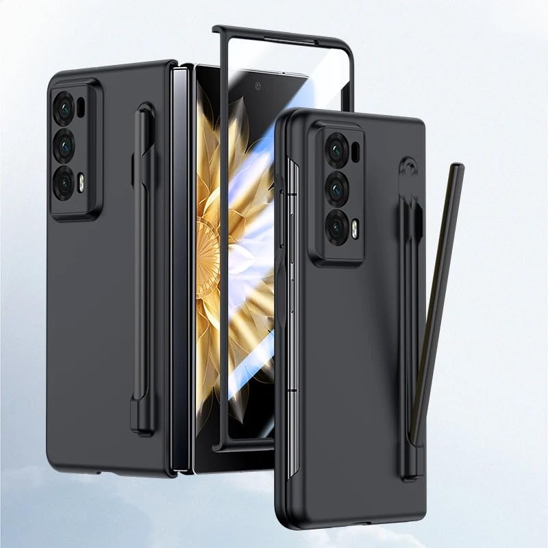 Gruattreay Compatible with Honor Magic V2 2023 Case with Stylus Pen,Pen Holder Cover Anti-Scratches Ultra Thin Case with Built-in Screen Protector for Honor Magic V2 (Black)