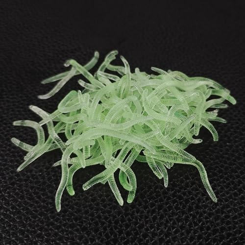 Zitixo ソフトワーム ミミズ疑似餌 500本セットソフトルアー 釣り餌 ミミズ形 3.5cm 小バス狙い テトラ等での探り釣り カサゴ ガシラ アイナメ メバル等 根魚狙いに最適 (500 本,夜光)