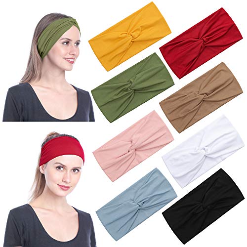 8 Pack Women Headbands Yoga Elastic Hair Bands Versatile Casual Sweat Wicking Sports Headwear Non-slip Breathable Hair Headbands for Workout Running