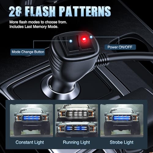 Image of Nilight 2PCS 24 inch Truck Grille Strobe Lights Strip 384 LED Emergency Light Blue White Flexible Side Flashing Warning Caution Safety Waterproof Lighting Kit for Trucks Tow Plow Construction Vehicles