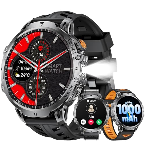 LIGE Montre Connectée Homme avec 1000mAh/1,85'' HD Grand Écran/LED Lampe,Smartwatch Homme avec Moniteur de Fréquence Cardiaque et Sommeil/110+ Modes...