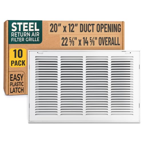 [10 Pack] Fits 20x12 Duct Opening | Steel Return Air Filter Grille by Handua [Removable Door] for 1-inch Filters | Vent Cover Grill | White | Easy-to-Use Plastic Latches | Out Dim: 22 5/8"W X 14 5/8"H