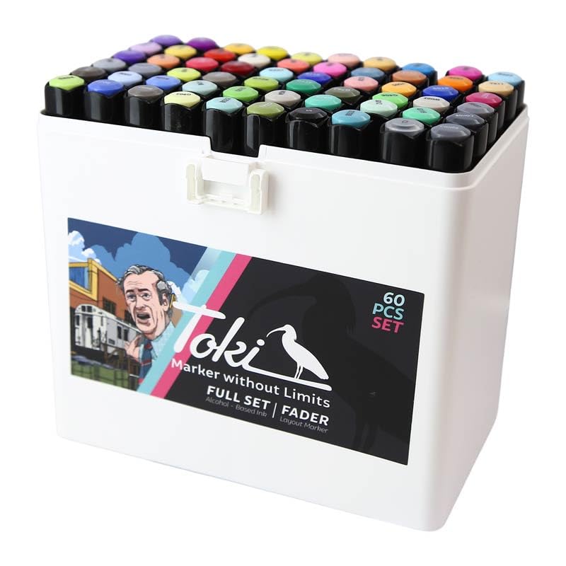 Toki Marker Fader 60er Set - Full - Twin Tip Alkoholbasierte Marker mit Rundspitze und Keilspitze
