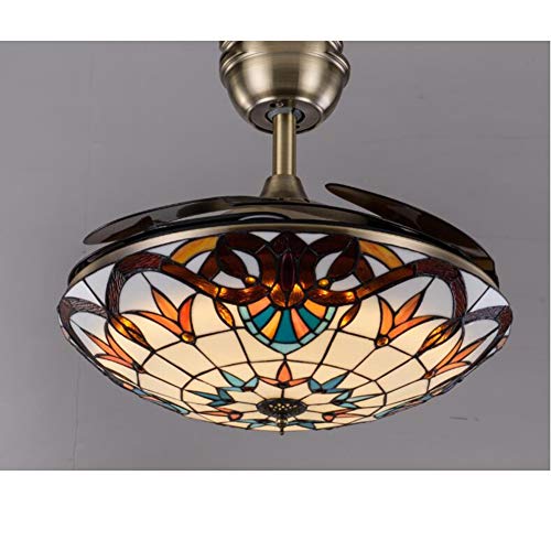IUokLU Ventilador de Techo Invisible Estilo Vintage con vitrales luz de 42 Pulgadas para Bar Pasillo balcón Sala de Estar Comedor Dormitorio Estilo,