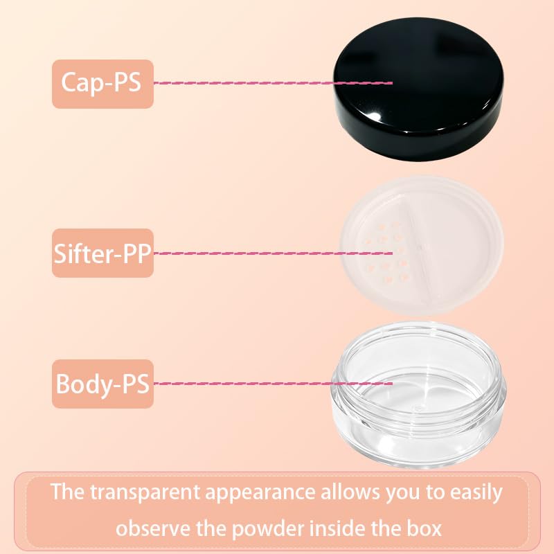 3Pcs 10ml Refillable Black Powder Jars with Sifter Leakproof Lid for Makeup