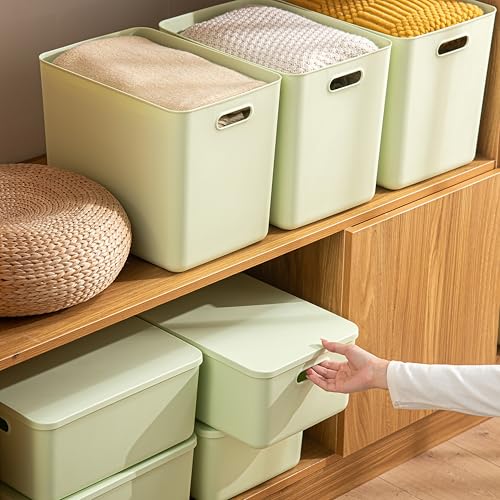 Gaoaodeyu 5 pack large plastic White storage bins with Lids, Toy Box Chest with Handle,Organizer Containers Baskets for Baby,Nursery,Shelves,Playroom, Bedroom,Office,Closet,home (Light Green, 5L) by Gaoaodeyu - Used condition - Image 3