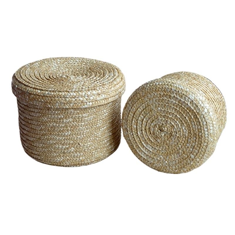 Wäschekorb Gras Handgewebter Aufbewahrungskorb mit Deckel Weben Snack Kleinigkeiten Kosmetik Aufbewahrungsbox Haushaltsaufbewahrung(B 18CM)