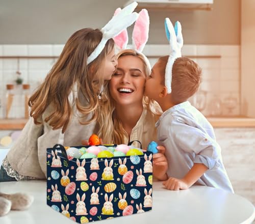 Image of Rectangular Easter Basket for Kids & Baby - Cute Toy Storage Bin, Organizer Shelf, Book Basket & Room Decor (Dark Blue Easter)