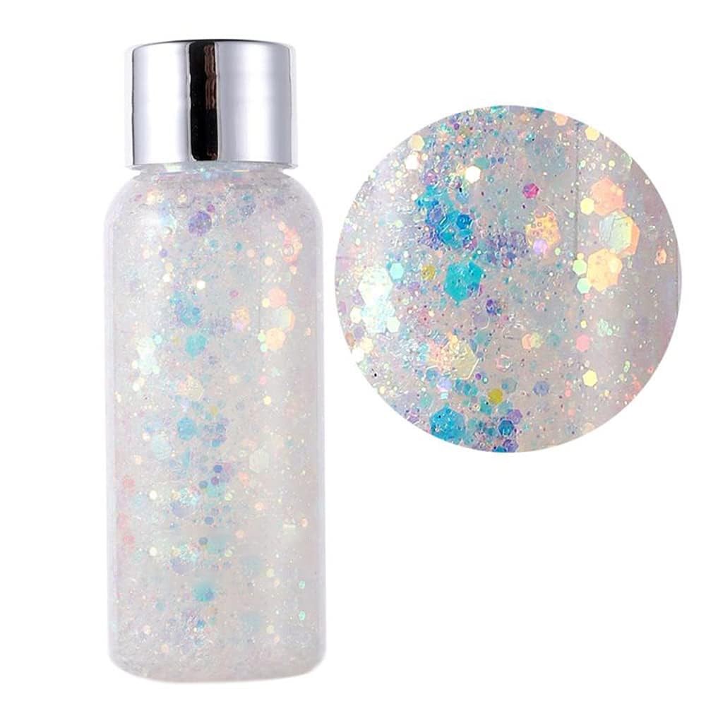 Body Glitter Gel Nail Hair Body Face Flash Eye Shadow Glitter Cream Chunky Glitter Mermaid Scale Sequins Festival Painting Decoration Makeup (White)