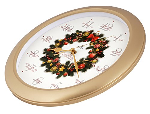 Justime Elegant 14-Inch 12 Song Of Carols Of Christmas Wreath Melody Wall Clock, Quartz Home Wall Deco Clock - (Wr Gold) #TOP2