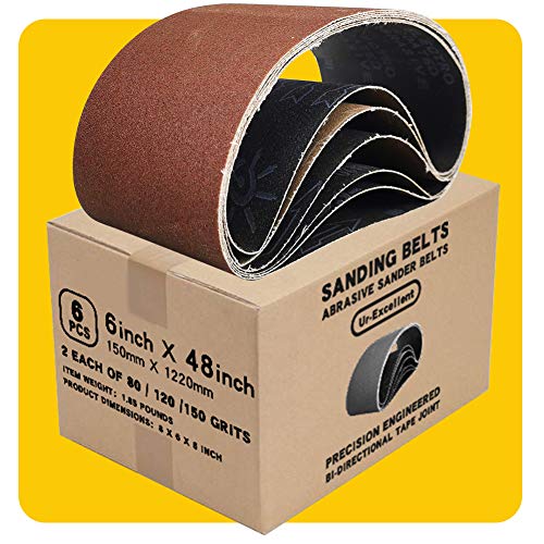 6 x 48 in 6x48 Sanding Belt Pack 6-Inch x 48-Inch 6 Pcs(2 Each of 80 120 150 Grits) Aluminum Oxide for Sander