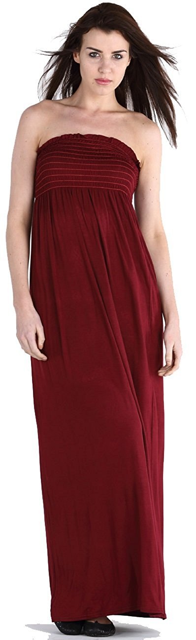 Candid Styles Women's Wine Sheering Bandeau Boobtube Gather Strapless Summer Beach Maxi Dress 8-22