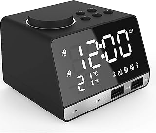 TONPOP Digital Alarm Clock Radio Alarm Clocks Bedside with Bluetooth 4.2 Speaker FM Radio Sleep Timer Snooze Function Led Mirror Screen Dual Alarms Thermometer and Dual USB Charge Port (Blac
