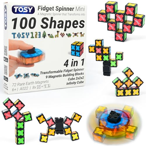 TOSY Magnet Fidget Spinner Mini - 8 Blocks, 3 in 1 Toy: Transformable Fidget Spinner, Infinity Cube, 2x2 Puzzle Cube, Easter Valentine Gift for...