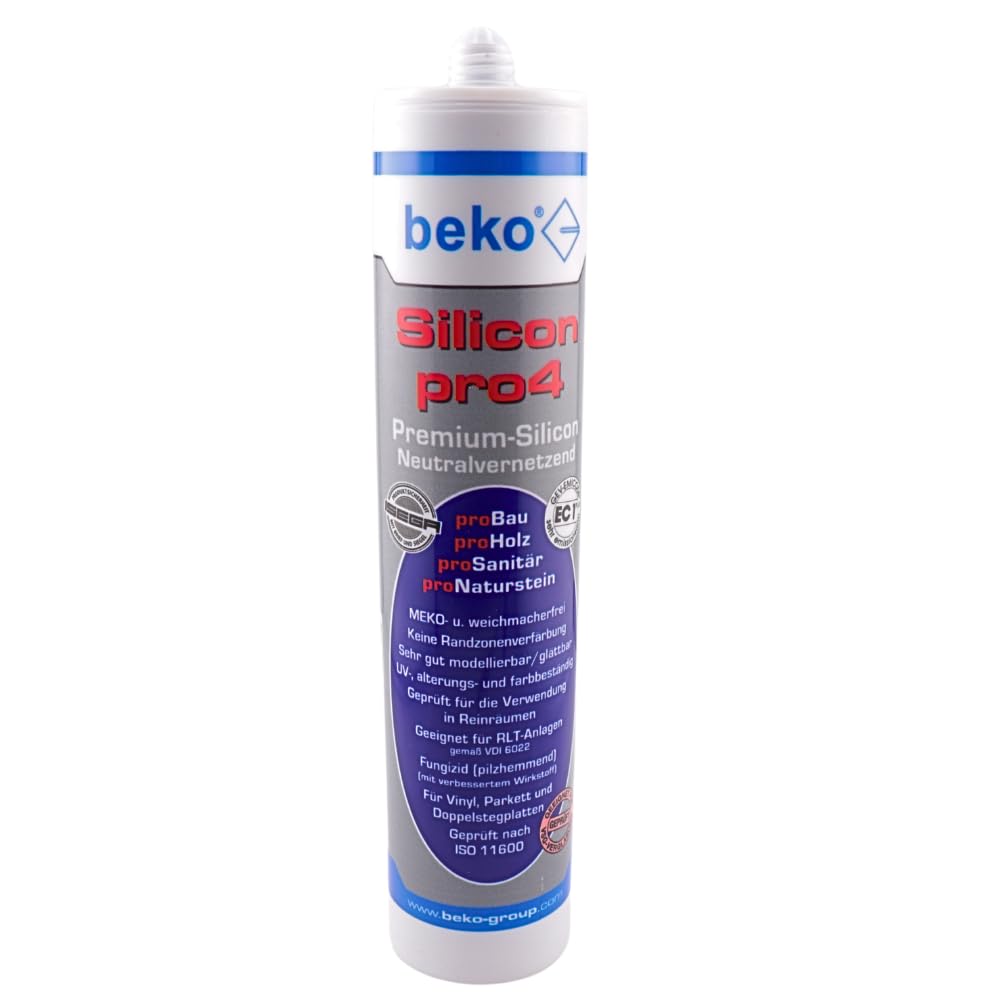 Beko Silicon pro4 Premium 310 ml + Big Wipes – Profi-Silikon für Bad, Küche & Bau – Schimmelresistent, haftstark, UV-beständig (Transparent Trüb, 10)
