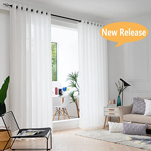 Image of Treatmentex White Striped Sheer Curtains for Living Room Voile Drapes 63inch Length Light Filtering Sunshine Semi Sheer Chiffon Window Curtains for Home Office Bedroom 52 inch w 2 Pack Grommet Top