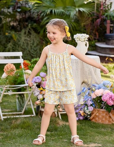 Image of Arshiner Toddler Kids Summer Clothes 2 Piece Tank Top and Shorts Set | Girl Summer Clothes 2 Piece Loose Spaghetti Strap Tank Top and Short Set Kids Clothing Sets with Pockets