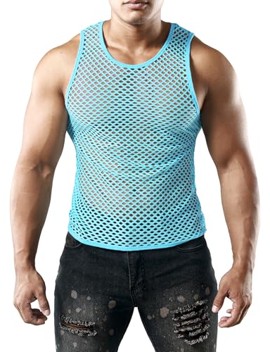 Image of JOGAL Men's Mesh Fishnet Fitted Sleeveless Muscle Top