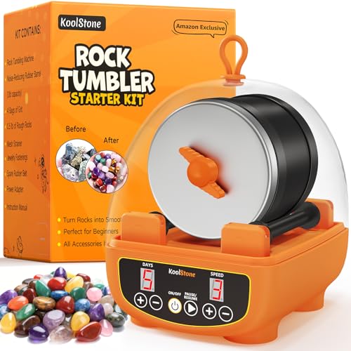 C5 Rock Tumbler for Kids - Dual Noise-Reduction for Quiet Tumbling, Adjustable Timer & Speed with Full Accessories & Memory Function, Complete Rock Polishing Kit for Starter - Great STEM Science Gift