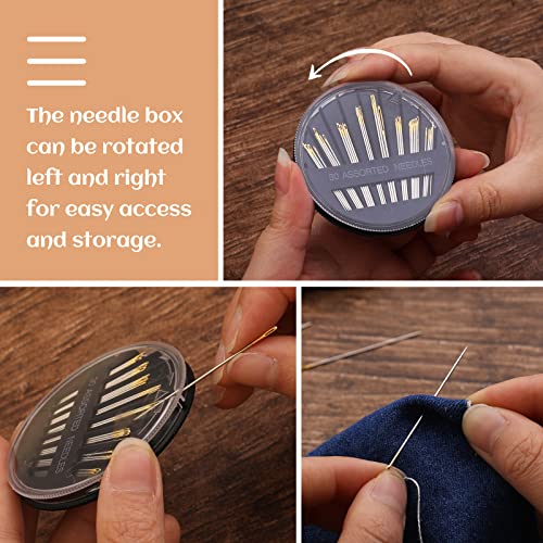 Premium Hand Sewing Needles, Curved Needles, Hand Sewing Needles Kit Assorted Needles Sharp Sewing Needles 4 Size Leather Curved Needles with Threaders for Leather Repair and Art Crafts