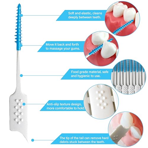 Image of Dental Floss Picks Soft Silicone interdental Brush, Braces Brush, Floss Picks for Teeth, Disposable interdental Brush, Suitable for Cleaning Teeth Health (Blue, 160pcs)