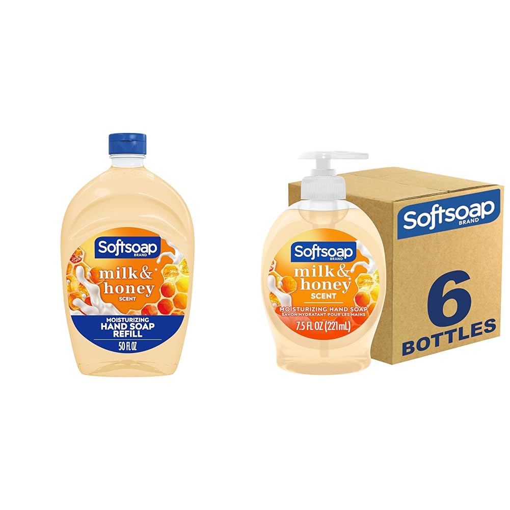 Softsoap Milk & Honey Scented, Liquid Hand Soap Refill, 50 Ounce & Moisturizing Liquid Hand Soap, Milk and Honey, 7.5 Fluid Ounce, Pack of 6 (Package may vary)