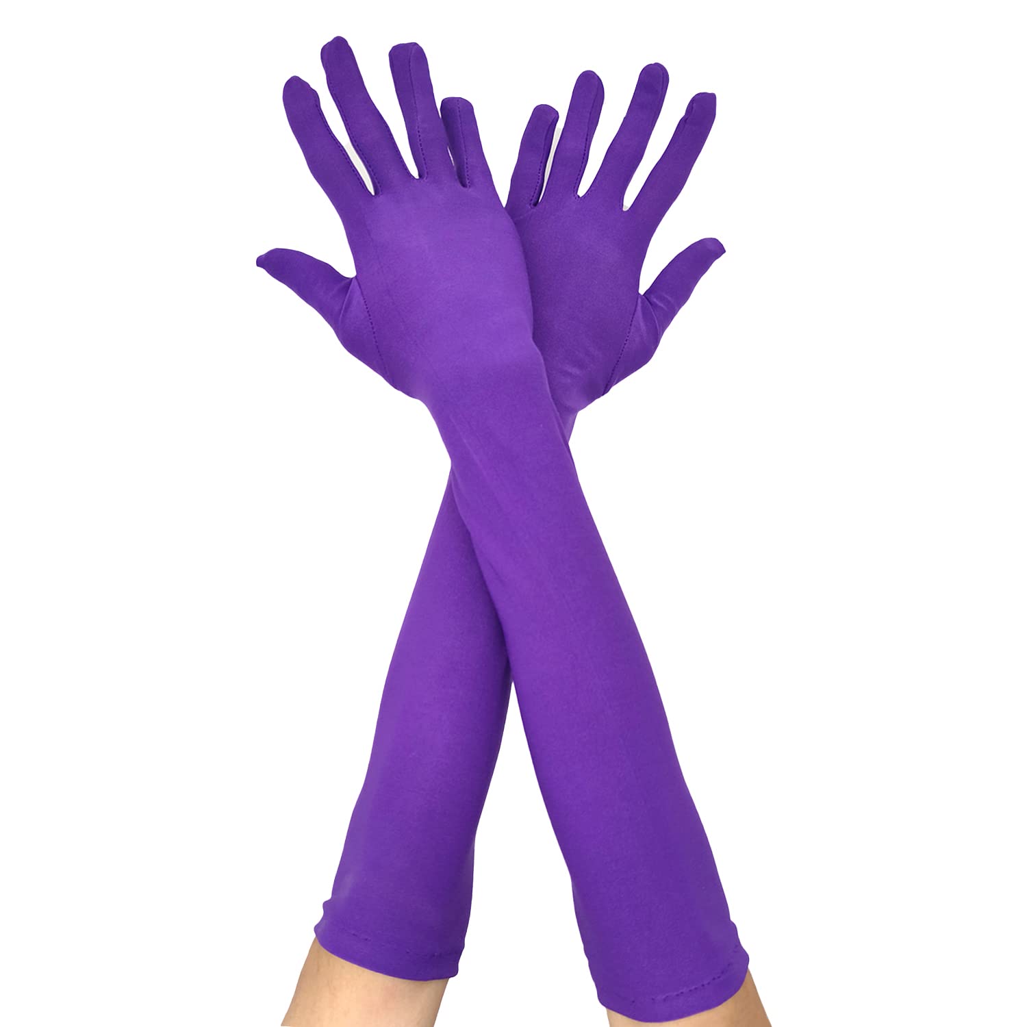 CHEERYMAGIC Long Elbow Satin Evening Opera Gloves - 1920s Style Dance Fancy Dress Gloves for Wedding Prom - Purple-45 โ image 1