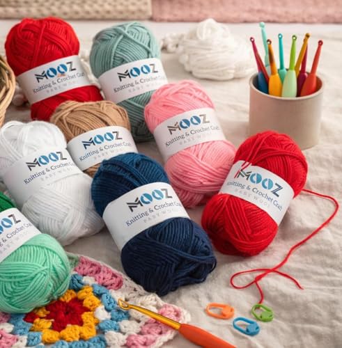 Image of MOOZ Baby Wool Yarn Set - (20g Each) Soft Knitting & Crochet Wool for DIY Craft, Hand Knitting, Crochet Projects & Art Supplies (Pack of 6)