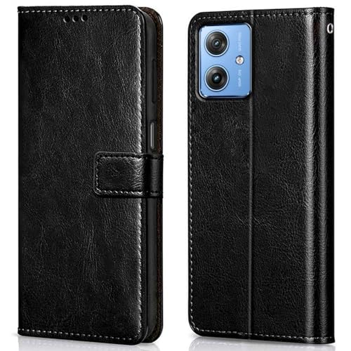 Image of WOW IMAGINE Shock Proof Flip Cover Back Case Cover for Motorola Moto G54 5G | Moto G64 5G (Flexible | Leather Finish | Card Pockets Wallet & Stand | Black)