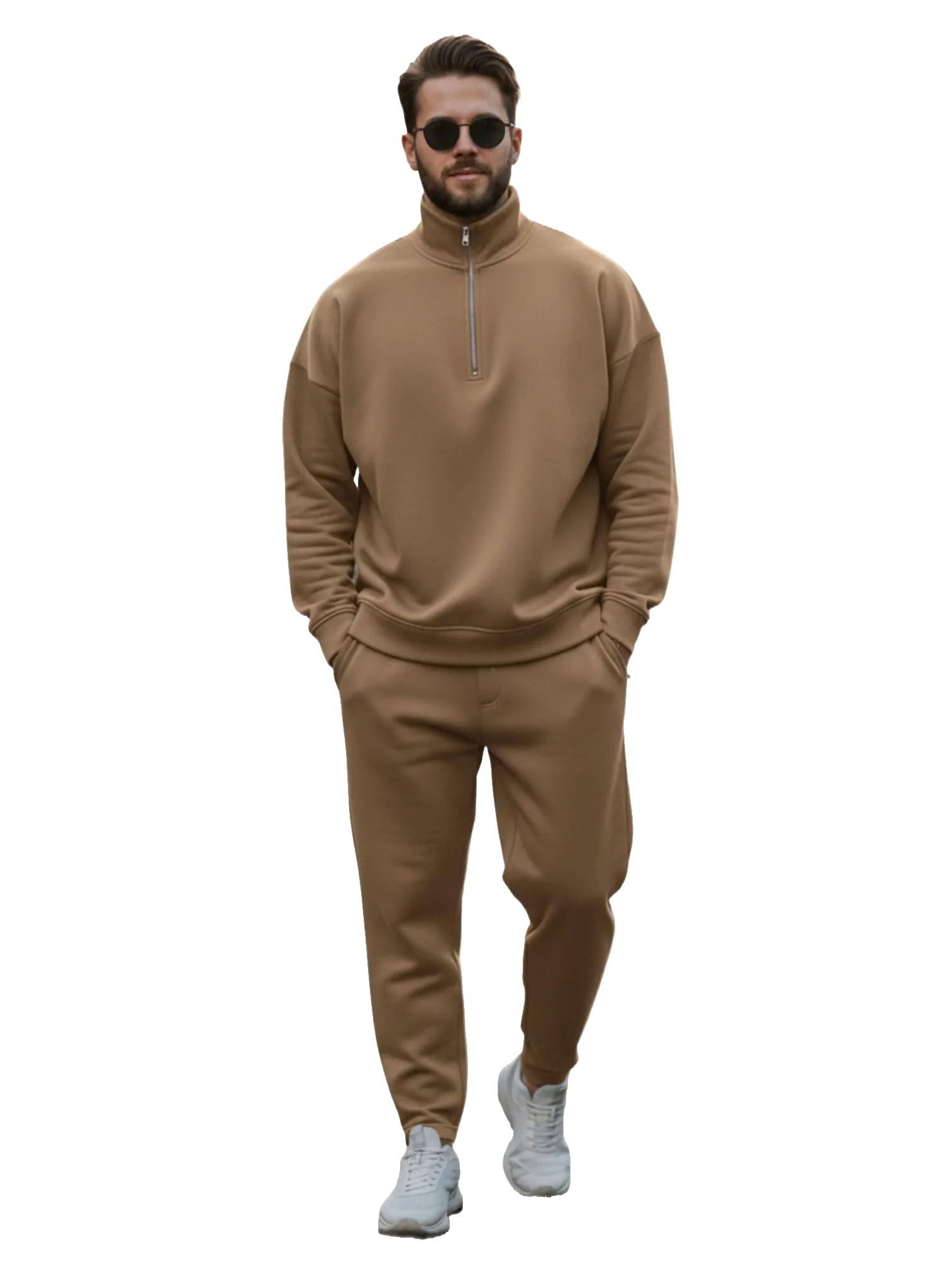 Solid Half Zipper Track Suit for men | Co-ord Set | Warm Fleece Tracksuit Set | Full Sleeve Sweatshirt